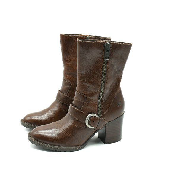 Born Camryn Motorcycle Boot Moto Cinnamon Mid Calf Leather Bootie 9.5 - Picture 3 of 7